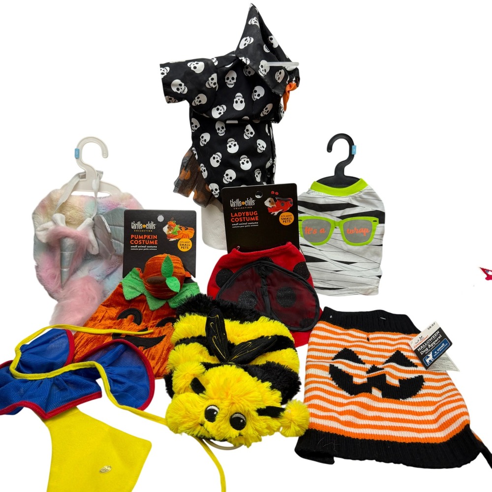 Thrills & Chills Halloween Pet Costume Bundle Small XS Dog Skull Pumpkin Bee